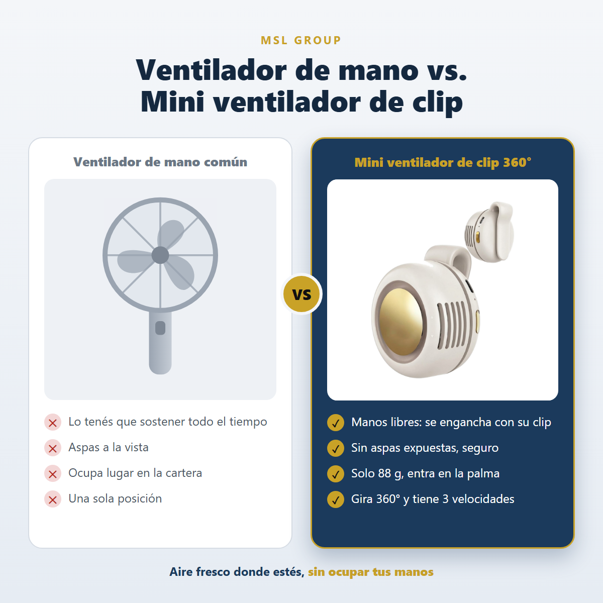 Comparación: ventilador de mano común vs. mini ventilador de clip 360°