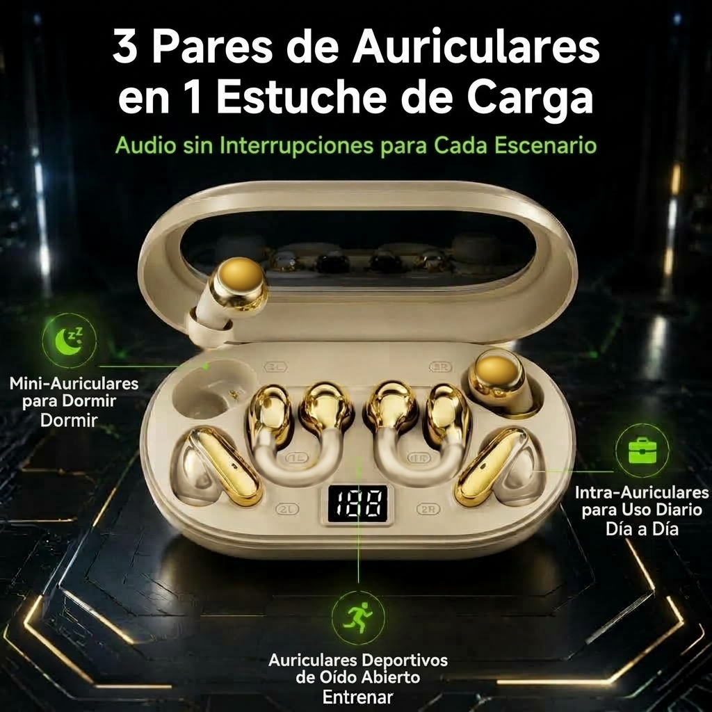 3 pares de auriculares en 1 estuche de carga