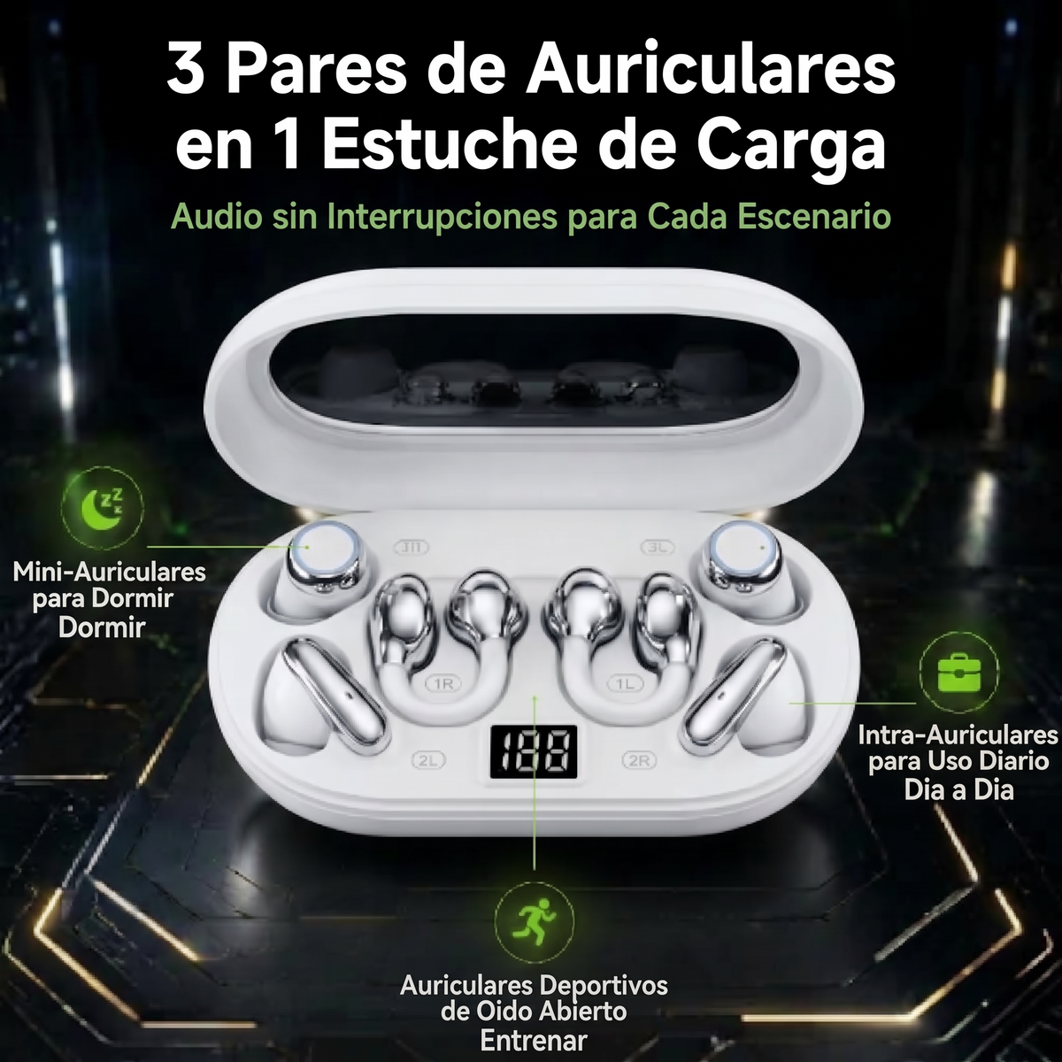 Versión blanca: 3 pares de auriculares en 1 estuche