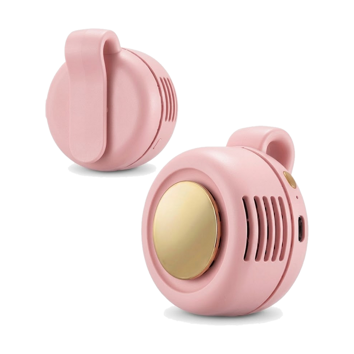 Mini ventilador rosa, frente y espalda con clip