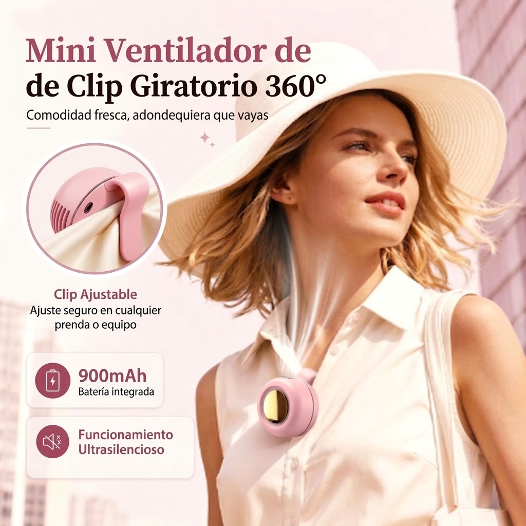 Mujer usando el mini ventilador de clip